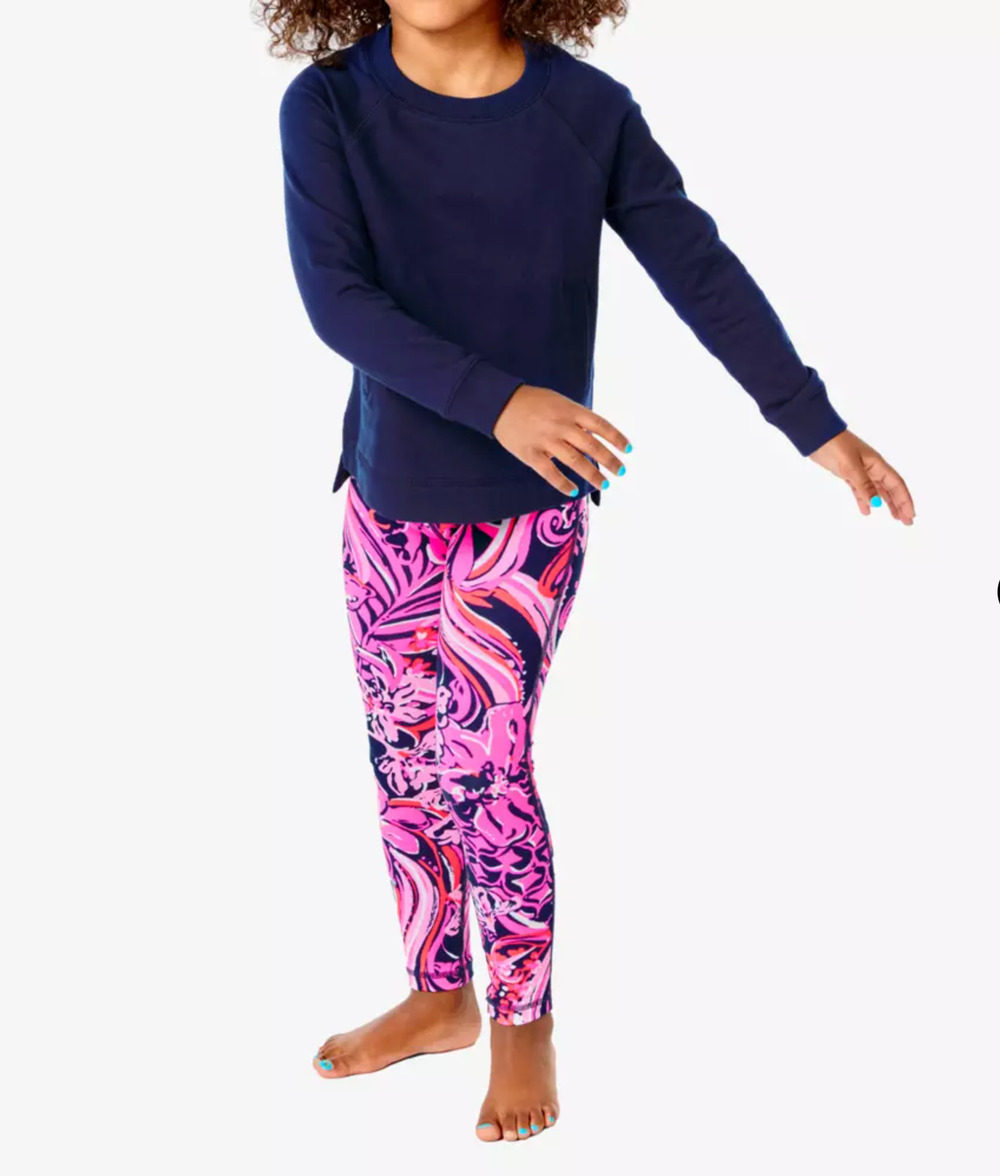 Lilly Pulitzer Leggings Size Small 4-5 Mini Weekender Navy Flirty Fins Feathers